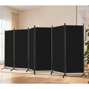 Room Divider-Folding Privacy Screens, 6 ft Partition Room Dividers Wall for Separation, Home, Office, Classroom, Studio (Black, 6 Panel)