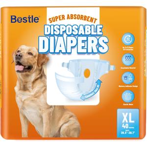 Bestle Disposable Female Dog Diapers, 40 Count, XL (Waist 29.5-34.6), Wetness Indicator, Ultra Protection, Leak Proof, Super Absorbent, Soft