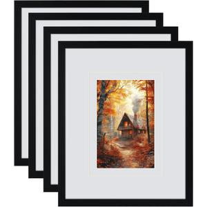 8x10 Black Picture Frame with Double White Mat 4 Pack, 8 by 10 Family Wedding Frame Fits 3 Photo Sizes, with Mat for 4x6 or 5x7, without Mat for 8x10, Display on Tabletop or Wall