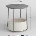 VASAGLE LILEA Collection - Small Round Side End Table, Modern Nightstand with Fabric Basket, Cement Gray and Cream White ULET223G49, Round + 1 Pack