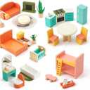 Giant bean 26 Pcs Large Wooden Dollhouse Furniture 5 Set for Kitchen, Living Room, Bedroom, Bathroom, Babyroom, Candy Dollhouse Accessories & Furniture Toy for Girls Boys Kids 3+