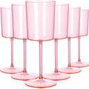 Ciaell 12 Pack Pink Plastic Wine Glasses - 10 Oz Disposable Wine Glasses with Stem for Parties & Weddings & Poolside & Outdoors & Camping