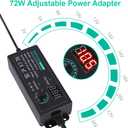 Universal Power Supply 3V~24V 3A 72W Adjustable Variable 3V 5V 9V 12V 18V 20V 24V AC/DC Adapter Charger, 100V-240V AC to DC Converter with 14 Tips, Polarity Converter and 4-Way Power Splitter Cable