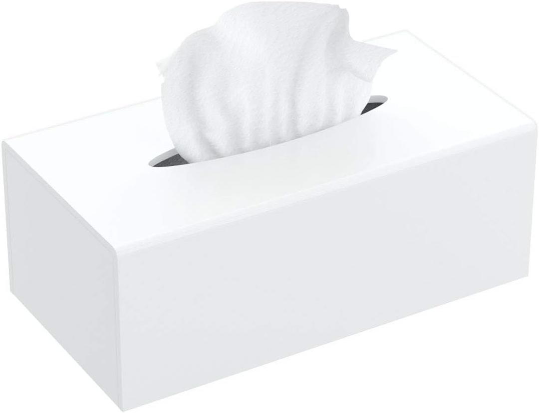 FEMELI Acrylic Tissue Box Cover,Rectangular Facial Tissue Holder Case Dispenser for Bathroom Kitchen Bedroom Office (9.85*5.1*4.5 inch(L*W*H), White)