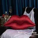 Ashler Upgraded Glossy Velvet Lip Shape Throw Pillow, Delicately Soft, Glossy Shimmering and Brilliant with Velvet Backing for Sofa, Bed and Living Room, Red, 24 X 12 Inches
