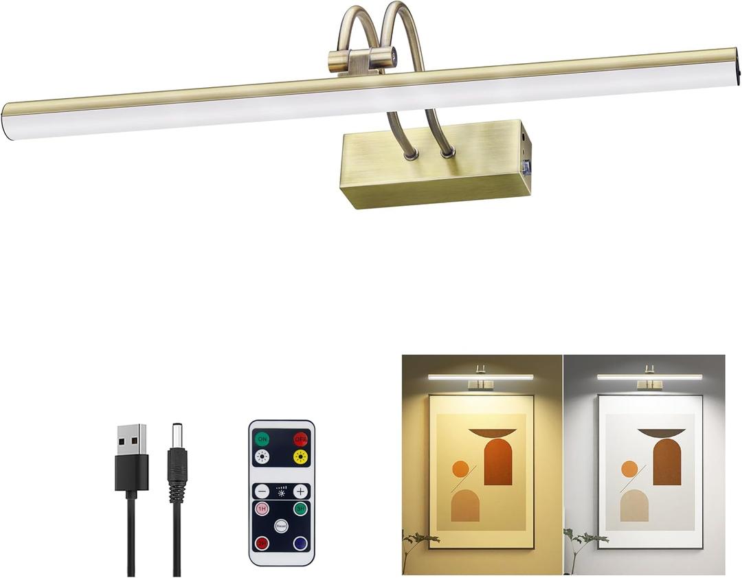 Picture Light,16in Battery Wall Sconce,2 Colors Remote Art Lights for Paintings with Timer and Dimmable for Display Gallery Artwork,Frame,Portrait,Dartboard-AB (Antique Brass) Picture Light,16in Battery Wall Sconce,2 Colors Remote Art Lights for Paintings with Timer and Dimmable for Display Gallery Artwork,Frame,Portrait,Dartboard-AB (Antique Brass)
