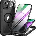 Miracase Glass Series Designed for iPhone 14 Plus Case 6.7 inch, 2023 Upgrade Full-Body Magnetic Clear Case with Built-in 9H Tempered Glass Screen Protector,Compatible with MagSafe,Black