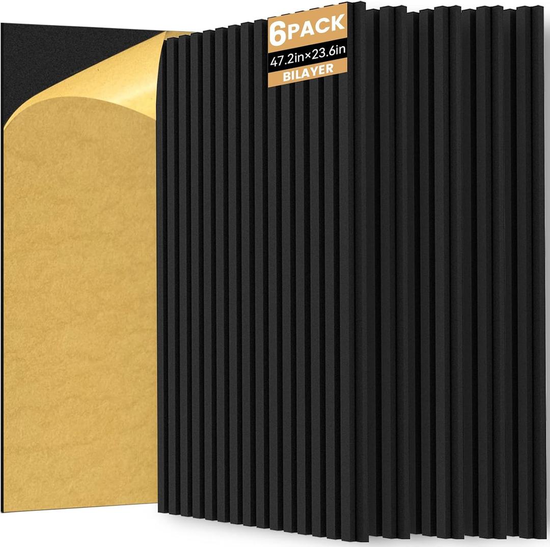 RITOLLO 6 Pack Bilayer Thickened-Sound Proof Wall Panels 47.2"x23.6"x0.72" High Density Acoustic Panels for Interior Wall Dcor, Home, Studio (Black)