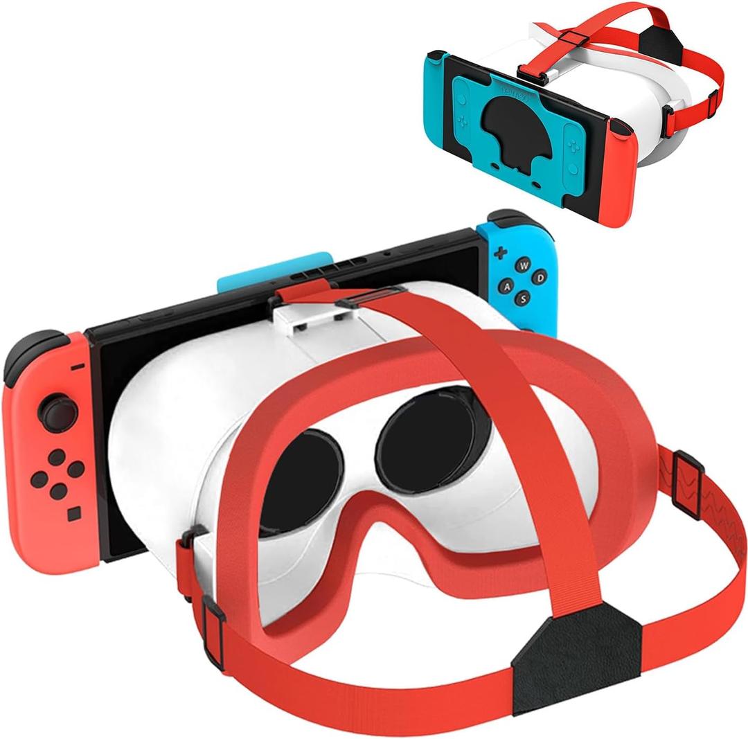 Upgraded VR Headset for Nintendo Switch & Switch OLED Model, Switch Virtual Reality Glasses with Adjustable HD Lenses and Comfortable Head Strap, 3D Goggles for Switch Accessories (White & Blue)