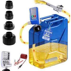 SINCEHOLY Fuel Transfer Pump with Auto-Stop, 3.2 Gallon per Min, 4 Size Adapters Gas Can Pump with Leak Protection for Gasoline, Diesel, Kerosene, Gifts for Men Dad Him