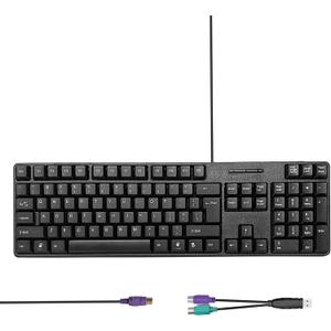 Wired PS2 104 Keys Computer Keyboard with PS2 to USB Adapter, Stands, Waterproof - US Layout Compatible for Windows, PC, Laptop, Black