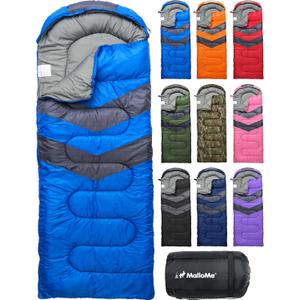 MalloMe Sleeping Bags for Adults Cold Weather & Warm - Backpacking Camping Sleeping Bag for Kids 10-12, Girls, Boys - Lightweight Compact Camping Essentials Gear Accessories Hiking Sleep Must Haves (Ocean Blue)