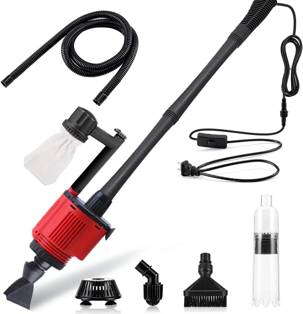 Aquarium Gravel Cleaner Siphon Kit, 6 in 1 Automatic Fish Tank Cleaning Tools Electric Removable Vacuum Water Changer for Changing Water/Removing Detritus/Washing Sands