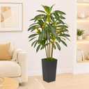 Artificial Dracaena Tree 5FT with Black Tall Planter, Realistic Faux Tropical Plant with LED Lighted, Indoor Artificial Plant for Modern Indoor Home Decor