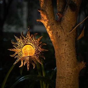 1 Pack Garden Decor Hanging Lanterns Outdoor Waterproof,Solar Lights Metal Sun Gifts Decoration for Yard Clearance Front Porch Lawn Driveway Patio Backyard Pathway Gardening Gift