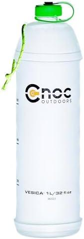 Cnoc Outdoors Vesica Collapsible Water Bottle, Narrow Mouth Green, 28mm Thread, Sawyer Compatible