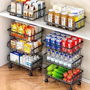Gsiekare 3-Tier Rolling Pantry Organizer and Storage Cart with Wheels – Stackable Wire Snack Cart for Kitchen, Pantry Shelves and Storage Rack for Fruit, Vegetables, Onion, Potato (1 Pack)