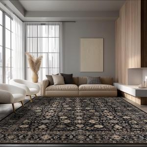 Area Rug Non Slip Machine Washable Ultra Soft Living Room/Bedroom/Kitchen/Outdoor/Classroom Black Gold, 8'10'