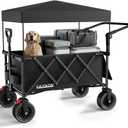 3 in 1 Collapsible Wagon with 300lbs Weight Capacity,150L Heavy Duty Utility Cart with Removable Canopy,with Big All-Terrain Beach Wheels & Drink Holders,Black
