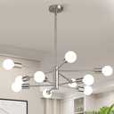 KAISITE Modern Chandelier Light Fixture Brushed Nickel Sputnik Chandelier 10-Light Farmhouse Chandelier for Dining Room Over Table Height Adjustable Kitchen Living Room Ceiling Hanging Light Fixture
