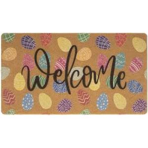 Easter Coir Doormat Spring Welcome Mat - Colorful Easter Eggs Front Door Mat Indoor Outdoor Entrance Decor 17 X 29 Inch