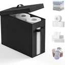 Bathroom Toilet Paper Storage with Lid - for Up to 12 Rolls | Storage Bins with Lids for Towel or Yarn | Free Standing | Foldable | Moisture Resistant | Clear Plastic Window | Black | 1 Pack