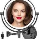 ALHAKIN 9" Wall Mounted Lighted Makeup Mirror, Large Double Sided 1X/10X Magnifying Mirror with 3 Color Lights Dimmable, 360 Rotation, Black
