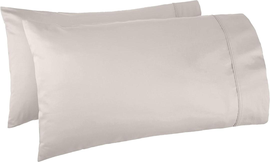 Amazon Basics 400 Thread Count Soft Luxury 100% Cotton Wrinkle Resistant Pillow Cases, Smooth Sateen, Machine Wash, King, Stone Gray, 40" x 20", Set of 2, Pillows Not Included