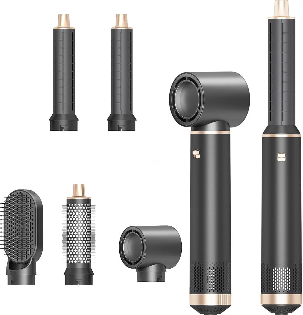 5 in 1 Hair Styler & Hair Dryer Brush, Low-Speed Negative Ionic Air Styler Drying, Multi Hair Styler, Professional Blow Dryer Brush for Curling Volumizing Straightening Styling(Gray Gold)