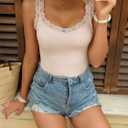 Lace Camisole Tank Tops for Women V Neck Wide Strap Soft Ribbed Lace Trim Cami (Small, Sand)