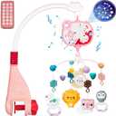 Baby Mobile for Crib with Music and Night Lights,Hanging Crib Mobile for Bassinet with Rotation,Projection,Remote Control,Babies Crib Toys for Nursery Newborn Infant Boys Girls (Pink)