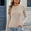 Halife Womens Long Sleeve Tops Crew Neck Slim Fitted T Shirts Basic Tees Lettuce Trim Raglan Shirt Fall Fashion Outfits (Beige, L)