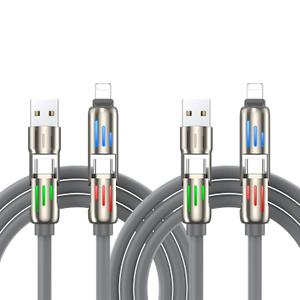 White Cat 4 in 1 Charging Cable,240W Chubby USB C Cable with Breathing Light, USB A/C to C/L Multi Charging Cable Fast Charging for iPhone, Pro Max MacBook, iPad Pro Air, SamSungS24, 4FT 2PC