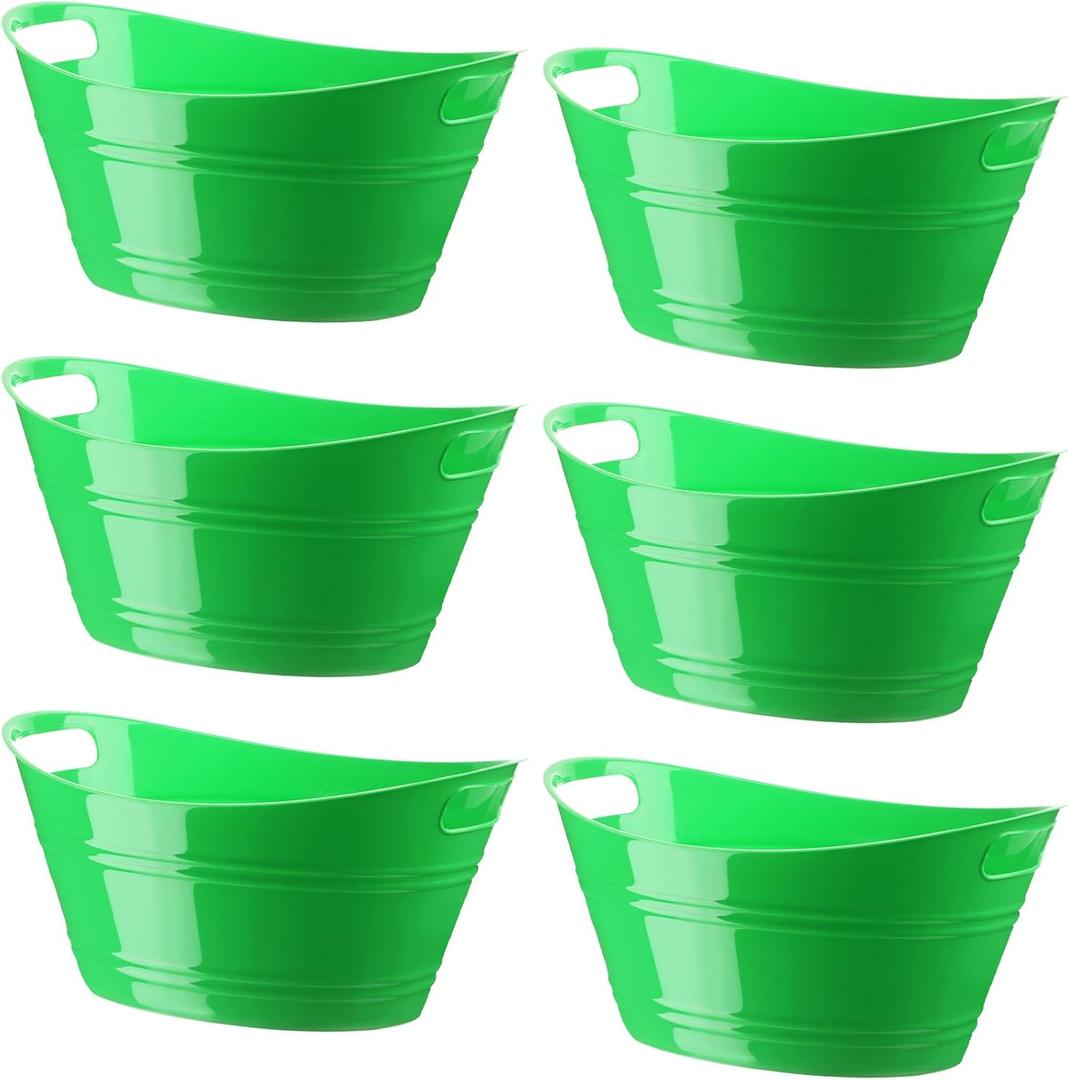 Patelai 6 Pcs Ice Buckets Bulk, Plastic Ice Buckets with Handles, Oval Storage Tub, Large Capacity Drink Tub for Party Bar Wine Beer Champagne Beverage Bottle Cooler(4.5 Liter,Green)