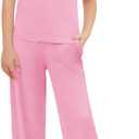 Haloumoning Girls 2 Piece Outfits Kids Short Sleeve Crewneck T-Shirts and Elastic Waist Drawstring Pants Clothing Sets (8-10 Years, Pink)