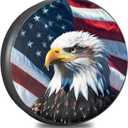 RV Spare Tire Cover with American Eagle USA Flag, Trailer Tire Covers PVC Leather for Truck SUV Wrangler Camper Vehicle Wheel Cover Waterproof Sun Dust Protection 17 inch