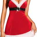RSLOVE Christmas Costumes for Women  Santa Claus Costume Velvet Dress with Fur Trim Holiday Party Outfits (X-Large, Red)