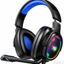 Jimonyer Gaming Headset with Microphone, 7.1 Surround Sound and Noise Canceling Over Ear Headphones for PC/PS4/PS5/Xbox Series/Switch, RGB Light and Soft Imitation Protein Earmuffs (Blue)