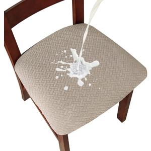 Genina Waterproof Seat Covers for Dining Room Chairs Covers Dining Chair seat Covers Kitchen Chair Covers slipcovers (Khaki, 4 Pcs)