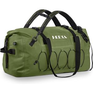 HEETA Waterproof Duffel Bag Motorcycle Dry Bag Backpack, 60L/80L Extra Large Rolltop Travel Duffle Bags with Straps & Handles for Kayaking Rafting Boating Canoeing Camping Gym Beach Cruise Ship (Green)