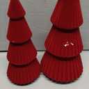 Lanpn 4 Pcs 6" 8" 10" Christmas Velvet Tree Figurine Decoration, Xmas Cone Tree Set Indoor, Small Tabletop Pine Trees Statue, Mantel Table Centerpiece Home Entryway Winter Holiday Decor, Red