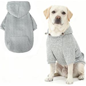 EXPAWLORER Textured Cable Knit Basic Dog Hoodie, Elevated Style Dog Sweater with Leash Hole and Pocket, Soft and Warm Pet Winter Coat, Cold Weather Clothes for Small Medium Large Dogs,Grey XXL (XXL(Back:22.5",Chest:34.5",Neck:24"))