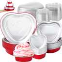 65 Pcs Foil Heart Shaped Cake Pans for Baking, 23 oz 9 oz and 3.4oz Aluminum Cupcake Pans with Lids, Disposable Heart Baking Cups Pans for Valentine's Day Wedding Birthday Party Supplies