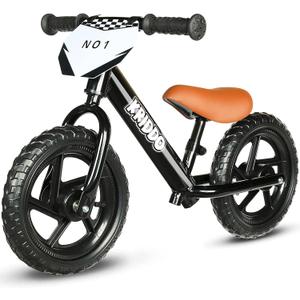KRIDDO Toddler Balance Bike 2 Year Old,12 Inch Push Bicycle with Customize Plate (3 Sets of Stickers Included), Steady Balancing, Gift Bike for 2-5 Boys Girls, Black