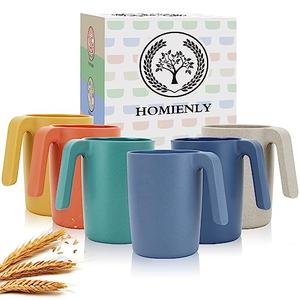 Homienly Wheat Straw Coffee Mugs, Alternative to Plastic Coffee Cups, Set of 6, Unbreakable Camping Coffee Mugs, 16 OZ Cups for Tea, Coffee, Milk, Dishwasher and Microwave Safe Kids Mug, Multi
