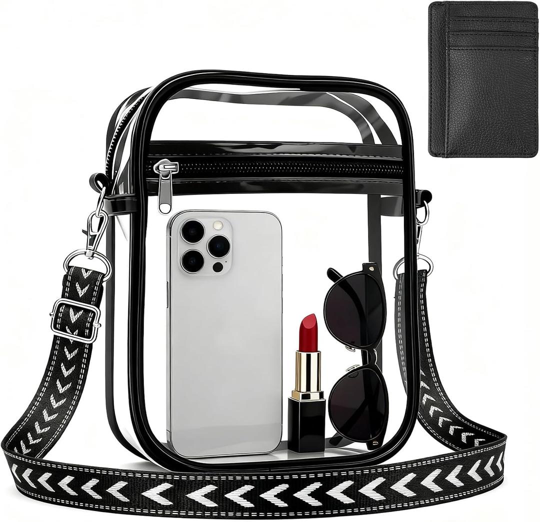 4 x Clear Crossbody Bag w/Slim Pocket Wallet, Waterproof Transparent Bag