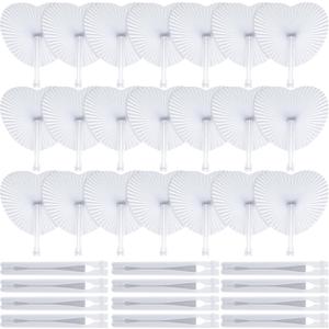 60 Pack Decorative Paper Folding Hand Fans Handheld Heart Wedding Foldable Fan Chinese and Japanese Decoration Bulk for Bridal Guest Summer Wedding Party Favor Dancing Birthday Celebration(White)