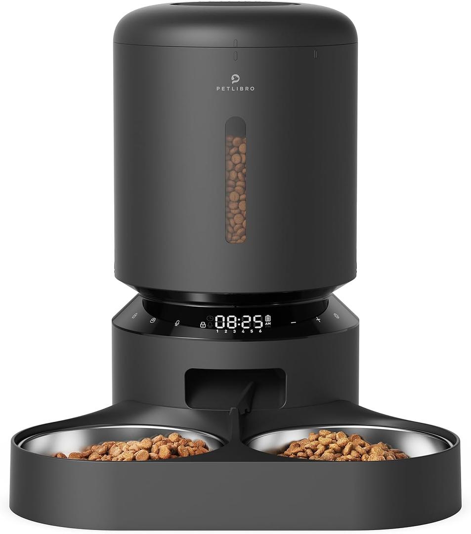 PETLIBRO Automatic Cat Feeder, Automatic Cat Food Dispenser with Freshness Preservation, Timed Cat Feeders with Low Food Sensor for Dry Food, Up to 6 Meals Per Day, Granary Pet Feeder for Cats/Dogs (5L -Basic Dual Tray, Black)