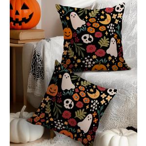 Halloween Pillow Covers 18x18 Set of 2 Throw Pillow Cases Soft Cushion Case Pillowcase for Chair Sofa Bedroom Living Room Home Decor, Flower