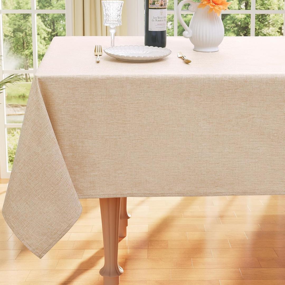 Smiry Rectangle Faux Champagne Table Cloth, Waterproof Burlap Fabric Tablecloth, Washable Decorative Farmhouse Table Covers for Kitchen, Dining, Parties, 52x70, Champagne